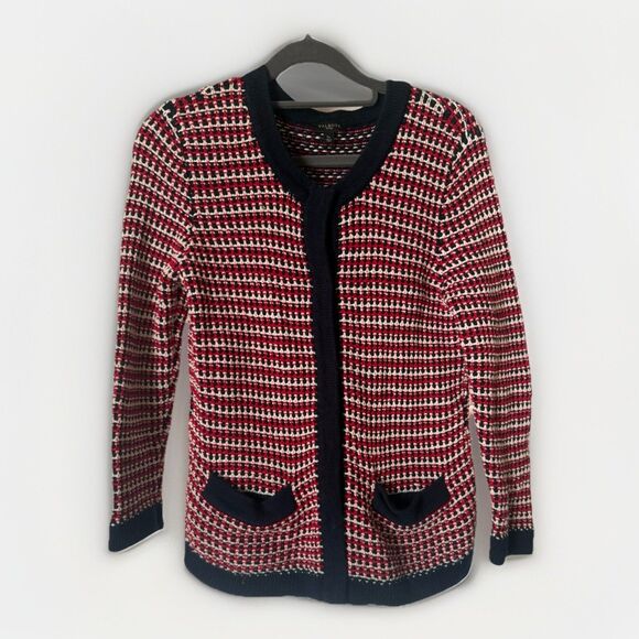 Talbots Petite Small Sweater Small 3/4 Sleeve cardigan Red Blue  Snap Heavy Knit - Picture 1 of 9